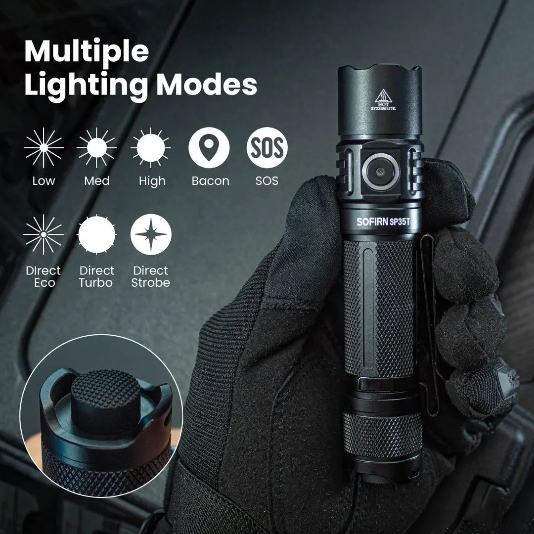 Sofirn SP35T 3800lm Tactical 21700 USB C Rechargeable Flashlight with XHP50 LED Pro