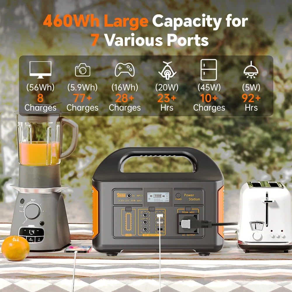 GaiaRay Portable Solar Generator 460.8Wh LiFePO4 Battery 110V