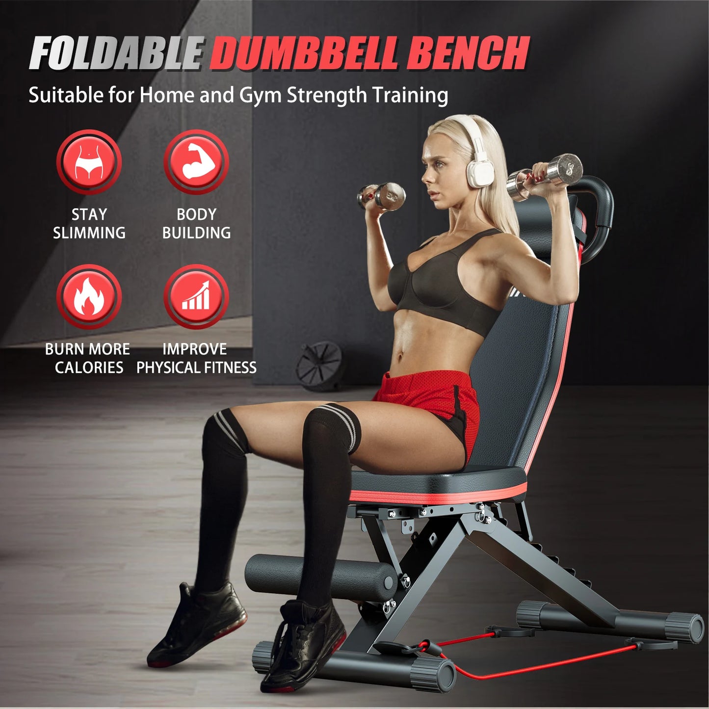 Foldable 14 In 1 Dumbbell Bench Pre Assembled 1000 Lbs 6 Adjustable Levels
