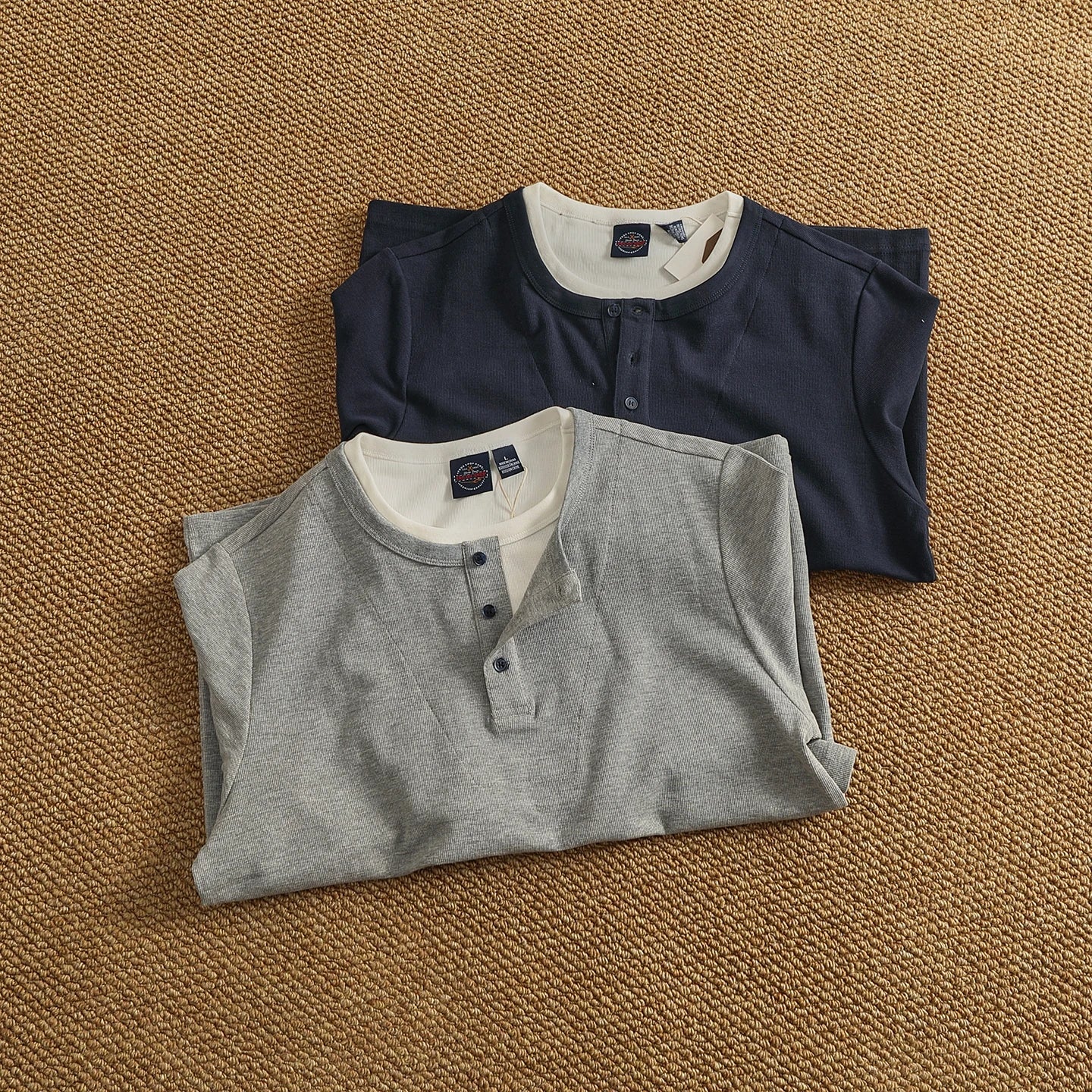 Iceupsnow Men's Retro Autumn Heavyweight Long Sleeve Henley Collar T Shirt