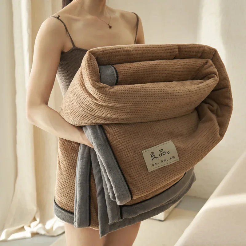 Milk Fleece Blanket Waffle Knit Thickened With Zipper Multifunctional