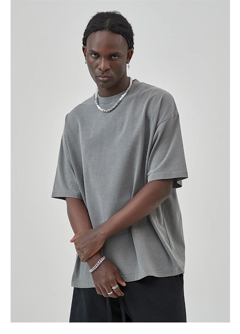 ZODF Basic Solid Washed Cotton Tee For Men Unisex Streetwear