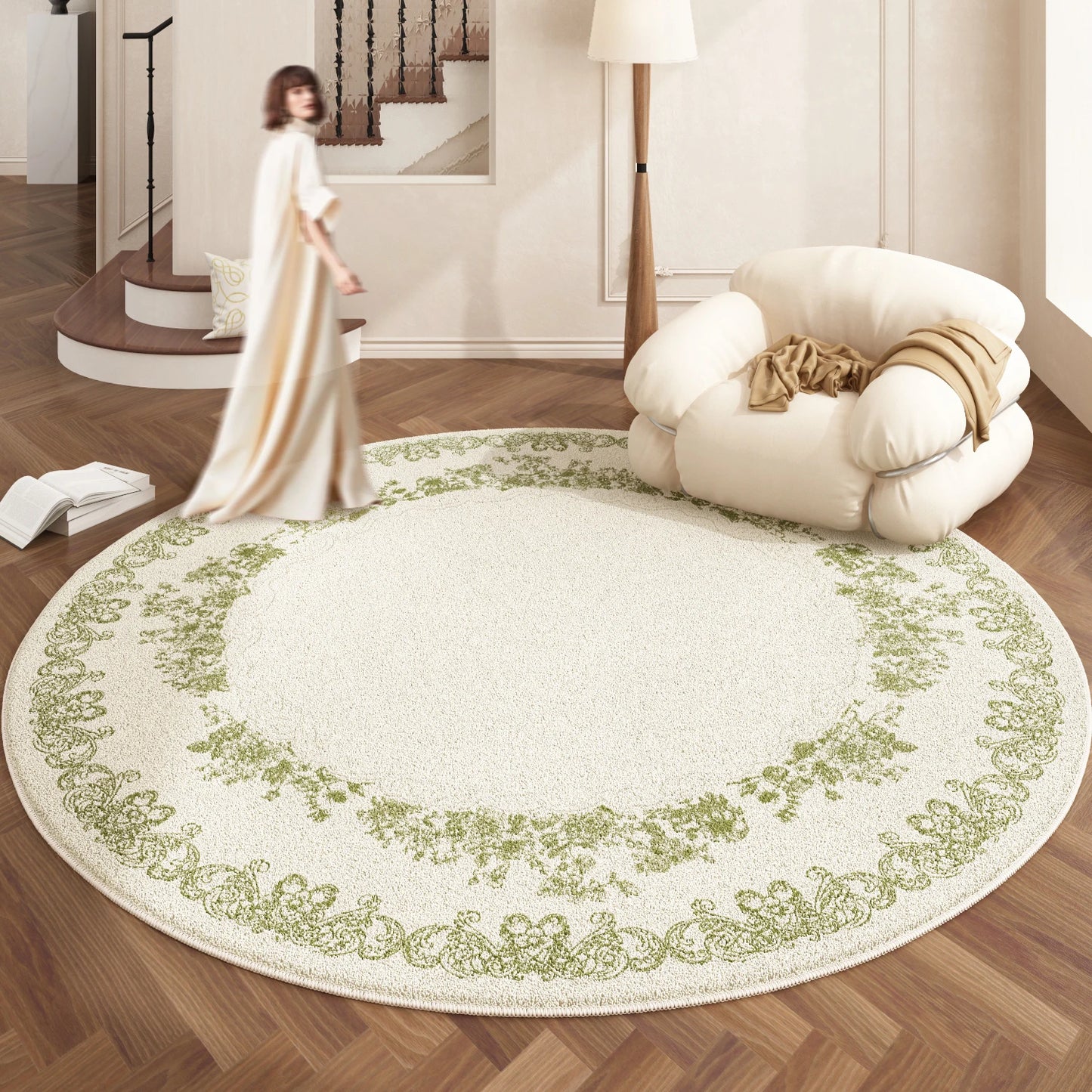 European Style Plush Round Rug for Living Room Bedroom