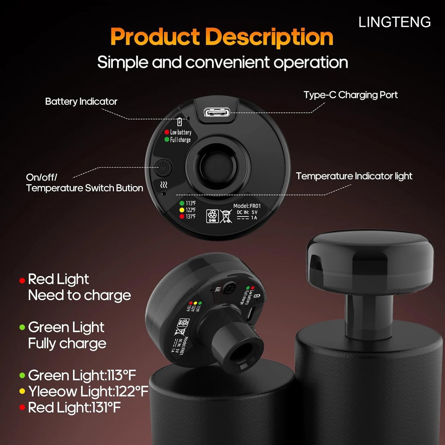 LINGTENG Heated Massage Gun Deep Tissue Percussion Massager