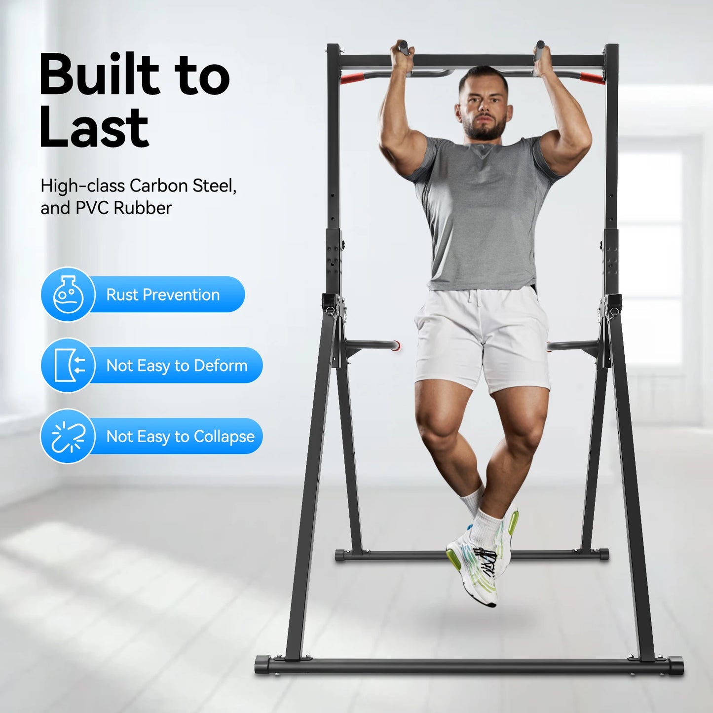 Adjustable Free Standing Pull Up Bar Dip Station Power Tower Home Gym