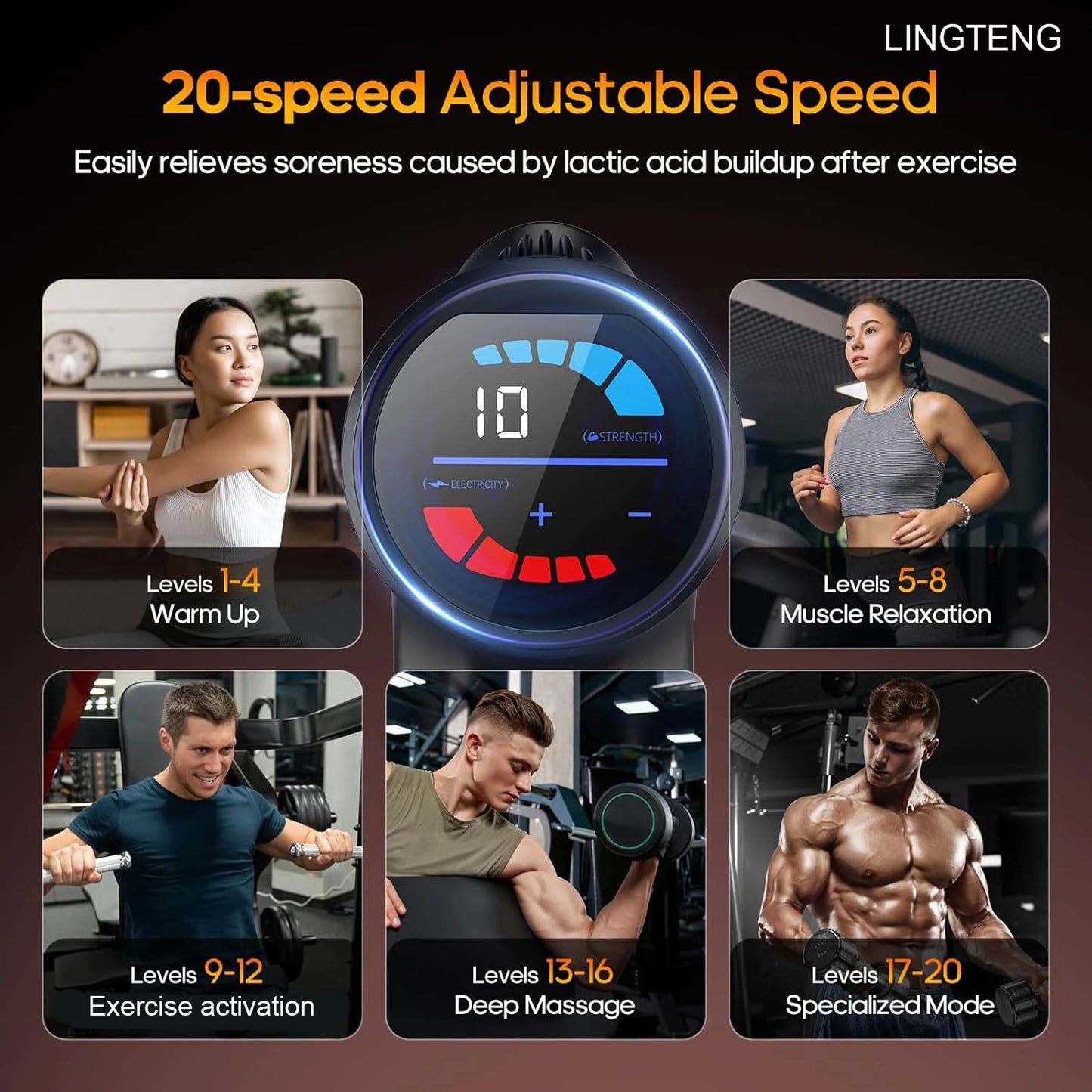 LINGTENG Heated Massage Gun Deep Tissue Percussion Massager