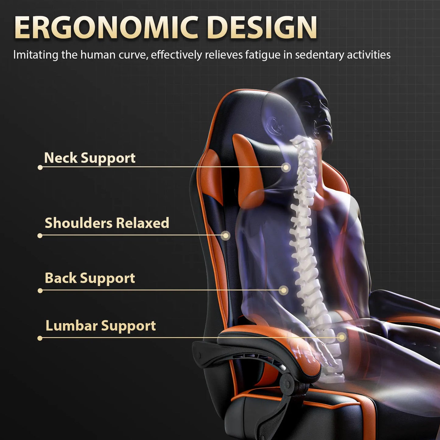 Gaming Chair With Built In Footrest PU Leather Reclining Office Desk Chair For Long Gaming Sessions