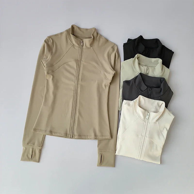 Women's Windproof Yoga Jacket Stand Collar Long Sleeve Running Top