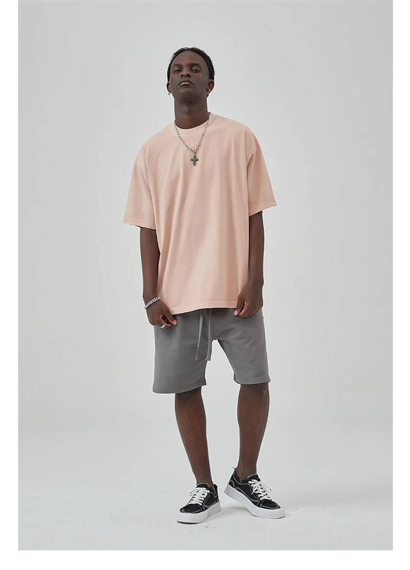 ZODF Basic Solid Washed Cotton Tee For Men Unisex Streetwear