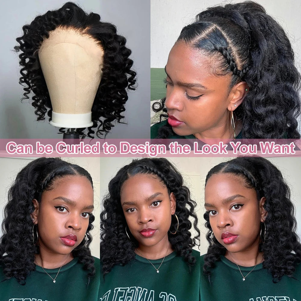 Line Hair Kinky Straight Bob Wig Glueless HD Lace Front