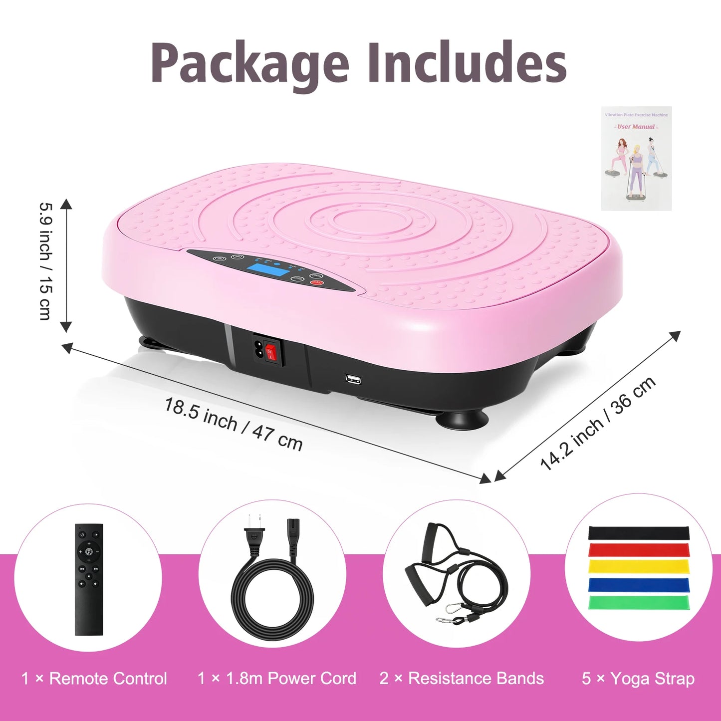 Whole Body Vibration Plate Exercise Machine With Bluetooth Resistance Bands