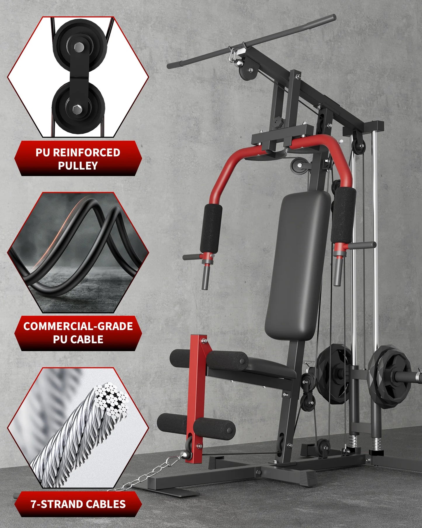 HiMISS 5 In 1 Home Gym Machine With Lat Pulldown Chest Press Leg Extension