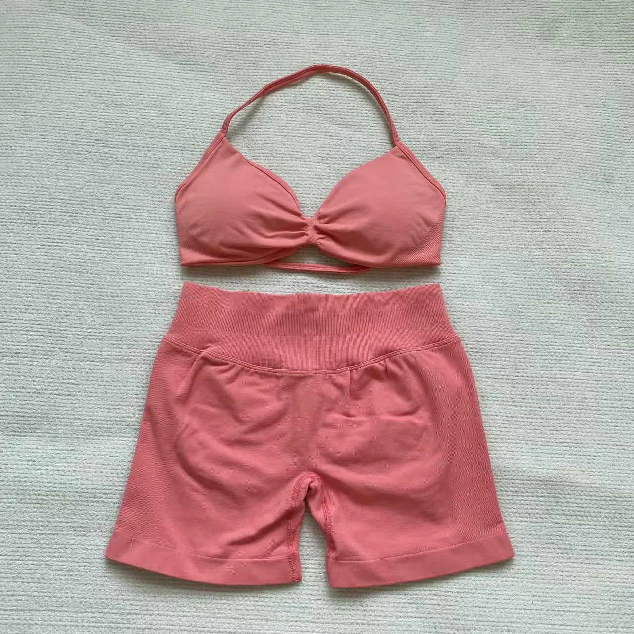 Cavendi Women Yoga Set Halter Top and Seamless Shorts