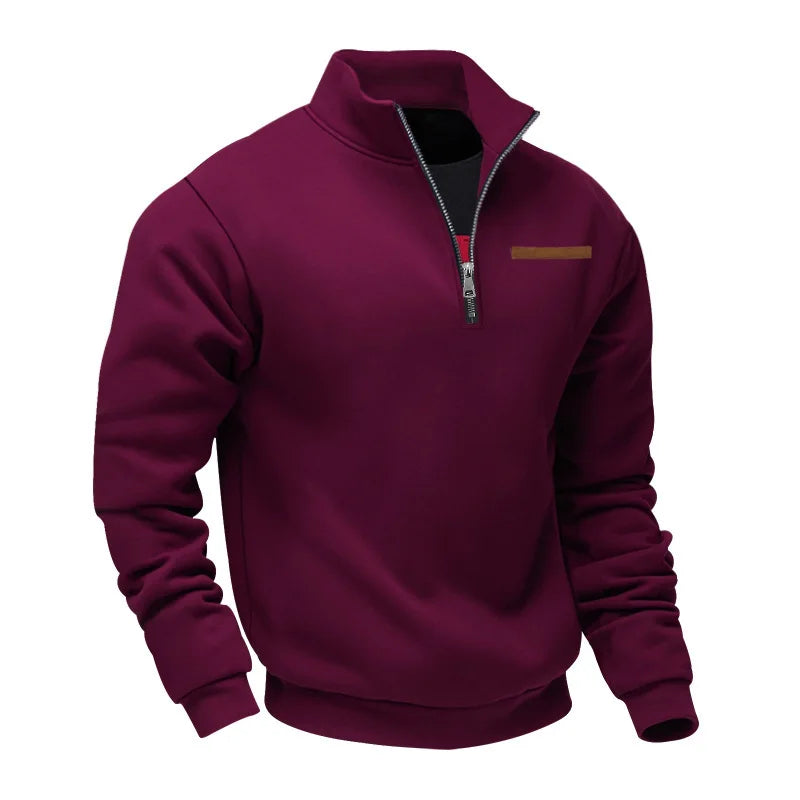 Men's Autumn Winter Heavy Fleece Hoodie Half Zip Stand Collar