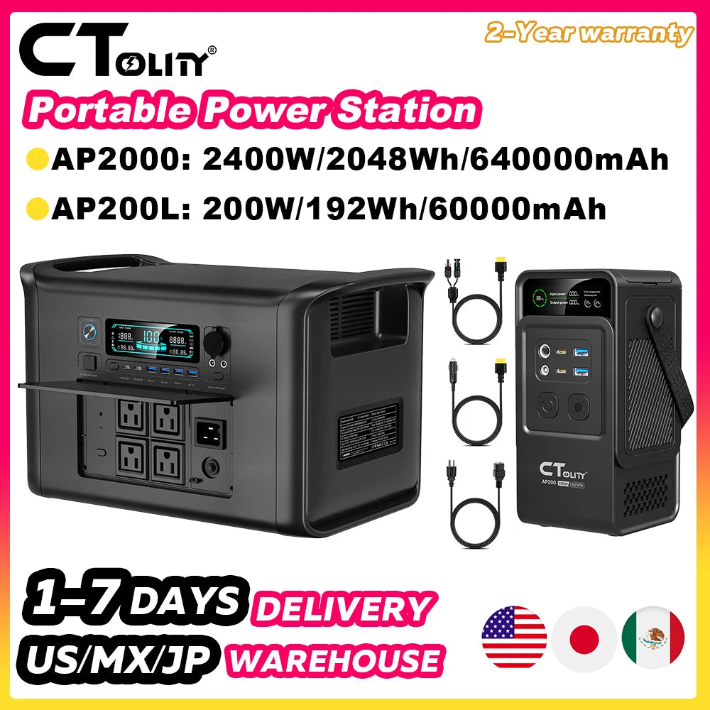 CTOLITY 2400W Portable Power Station LiFePO4 2048Wh Solar Generator