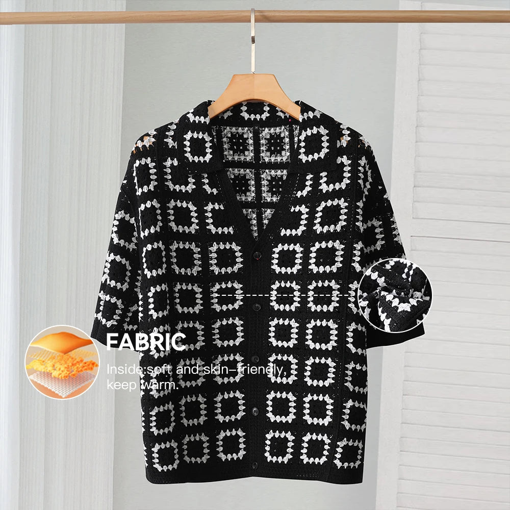 Men's Summer Knit Printed Short Sleeve Breathable Casual Top