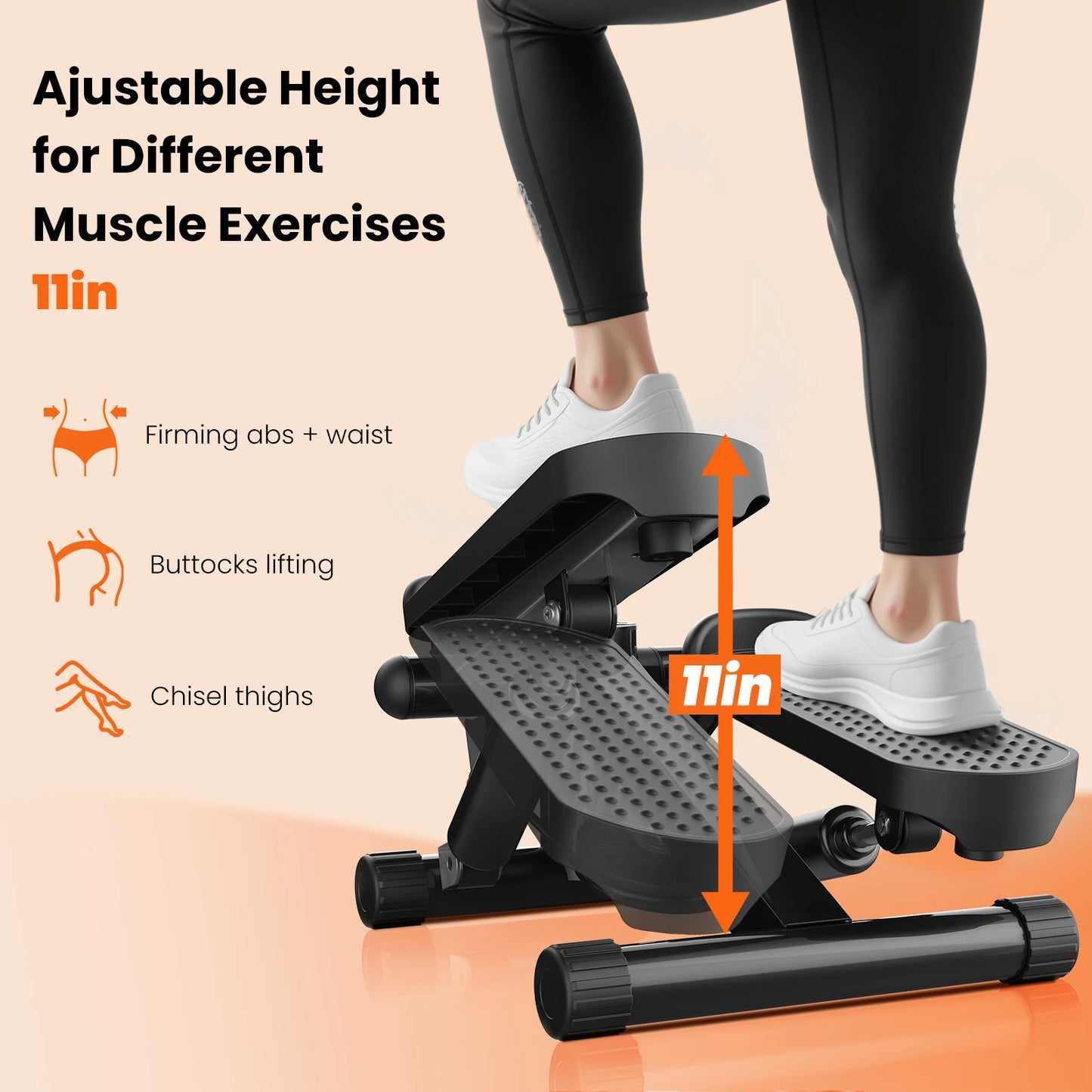 JHK Mini Stepper With Resistance Bands 300 Lbs Capacity