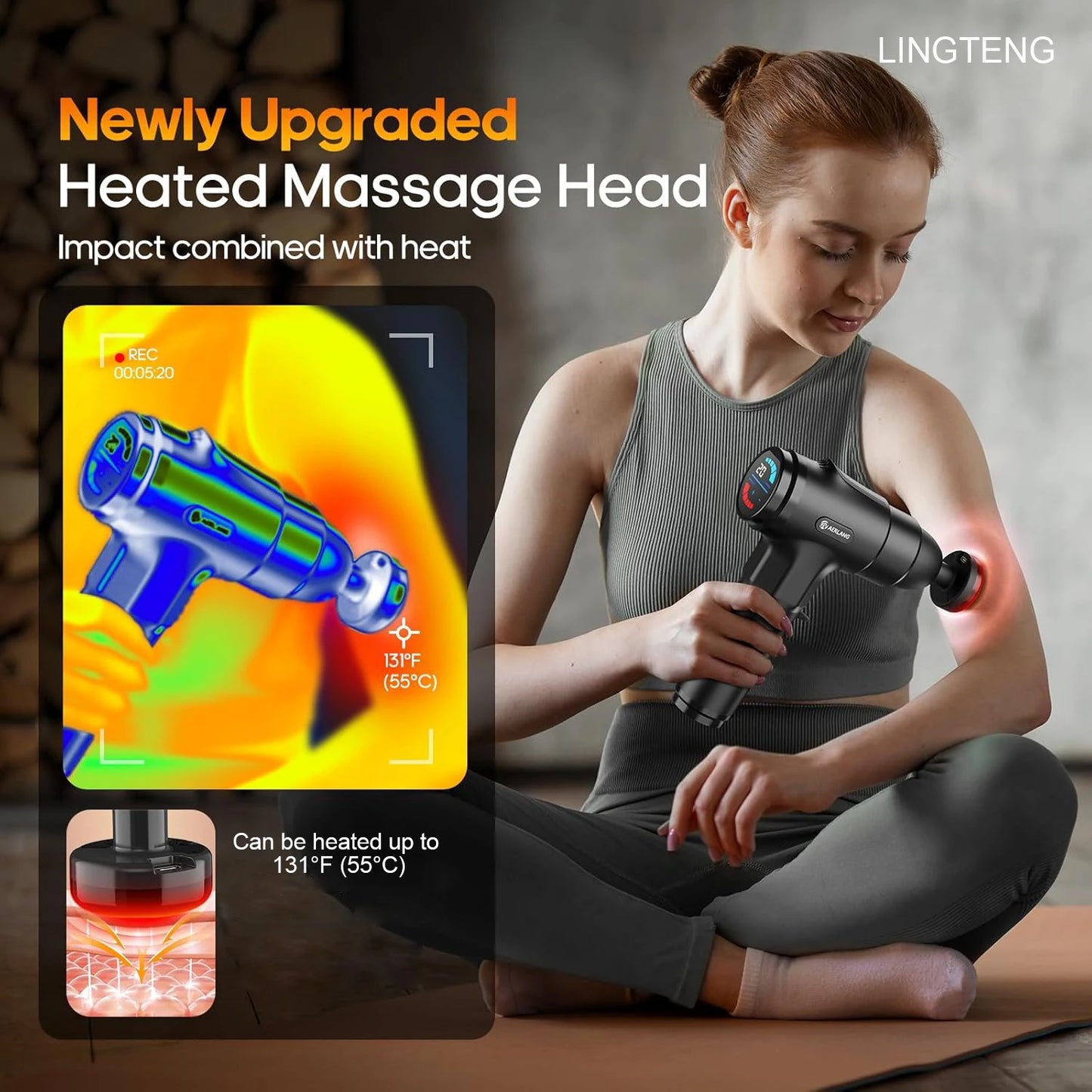 LINGTENG Heated Massage Gun Deep Tissue Percussion Massager