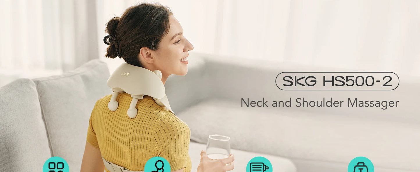 SKG Neck Massager With Heat 6D Portable Cordless Cervical Massager