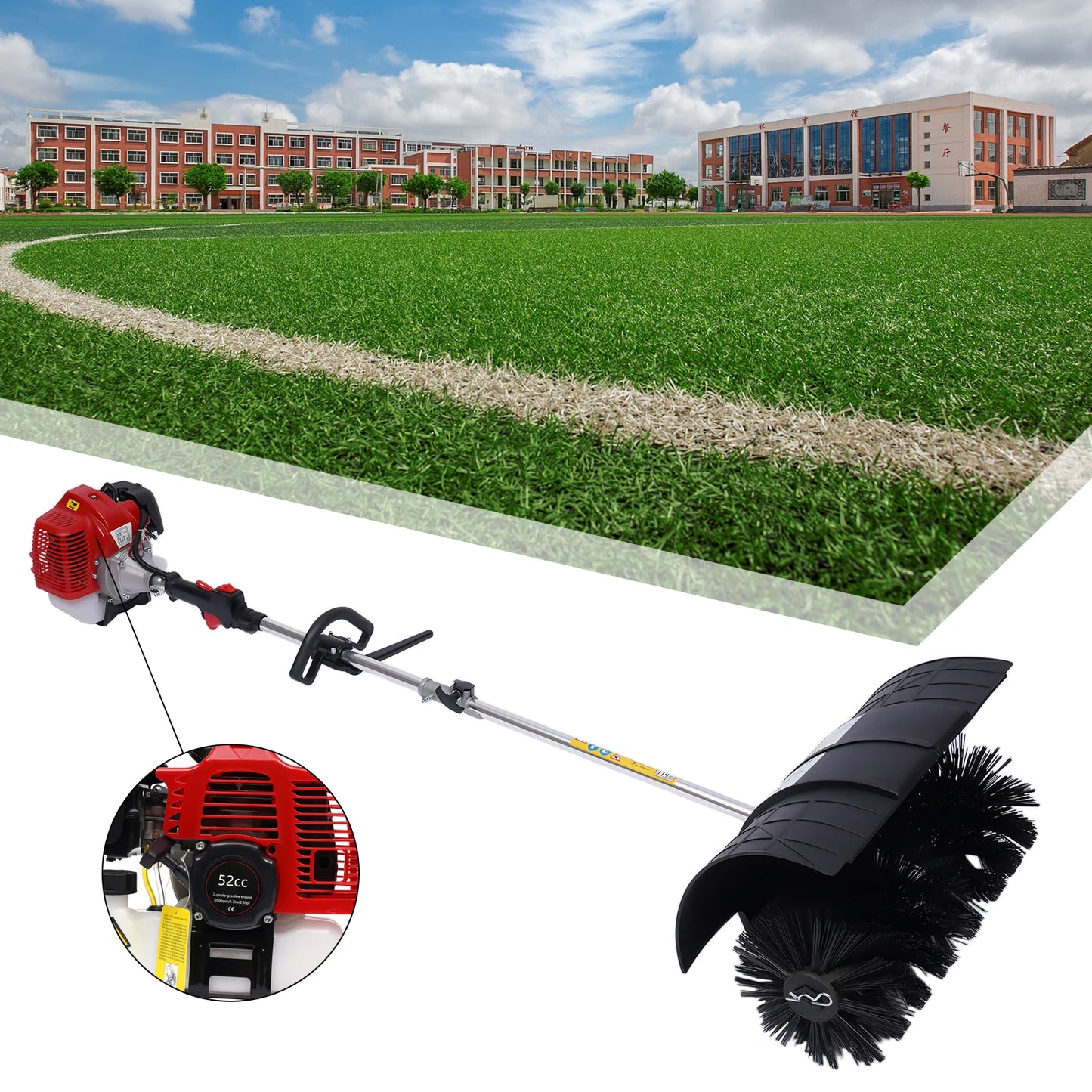 Gas Power Walk Behind Sweeper For Driveways And Artificial Grass