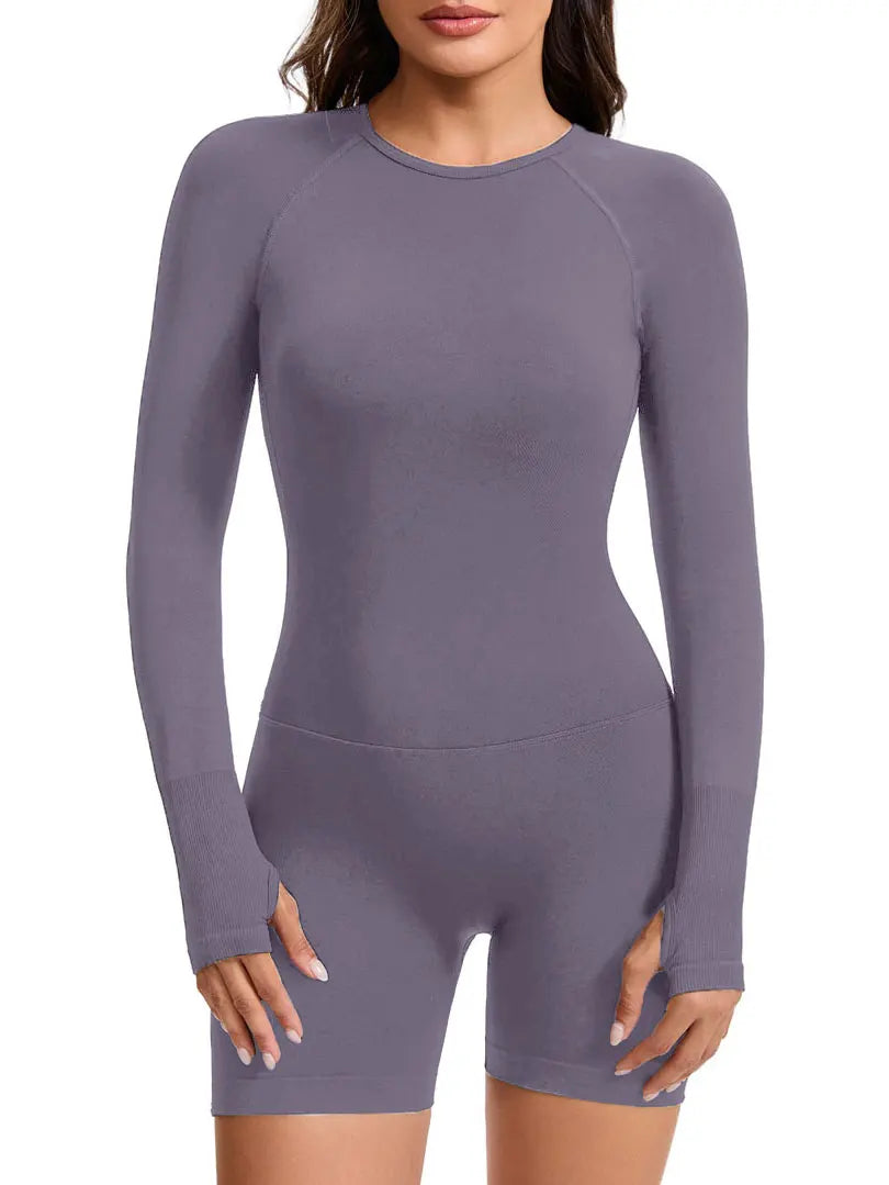 NCLAGEN Long Sleeve Yoga Playsuit Open Back Jumpsuit Women