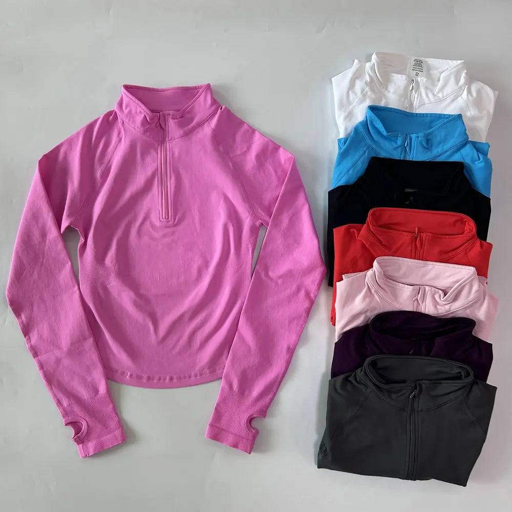Yoga Jacket Half Zip For Women Long Sleeve Seamless Activewear With Breathable Ventilation And High Stretch