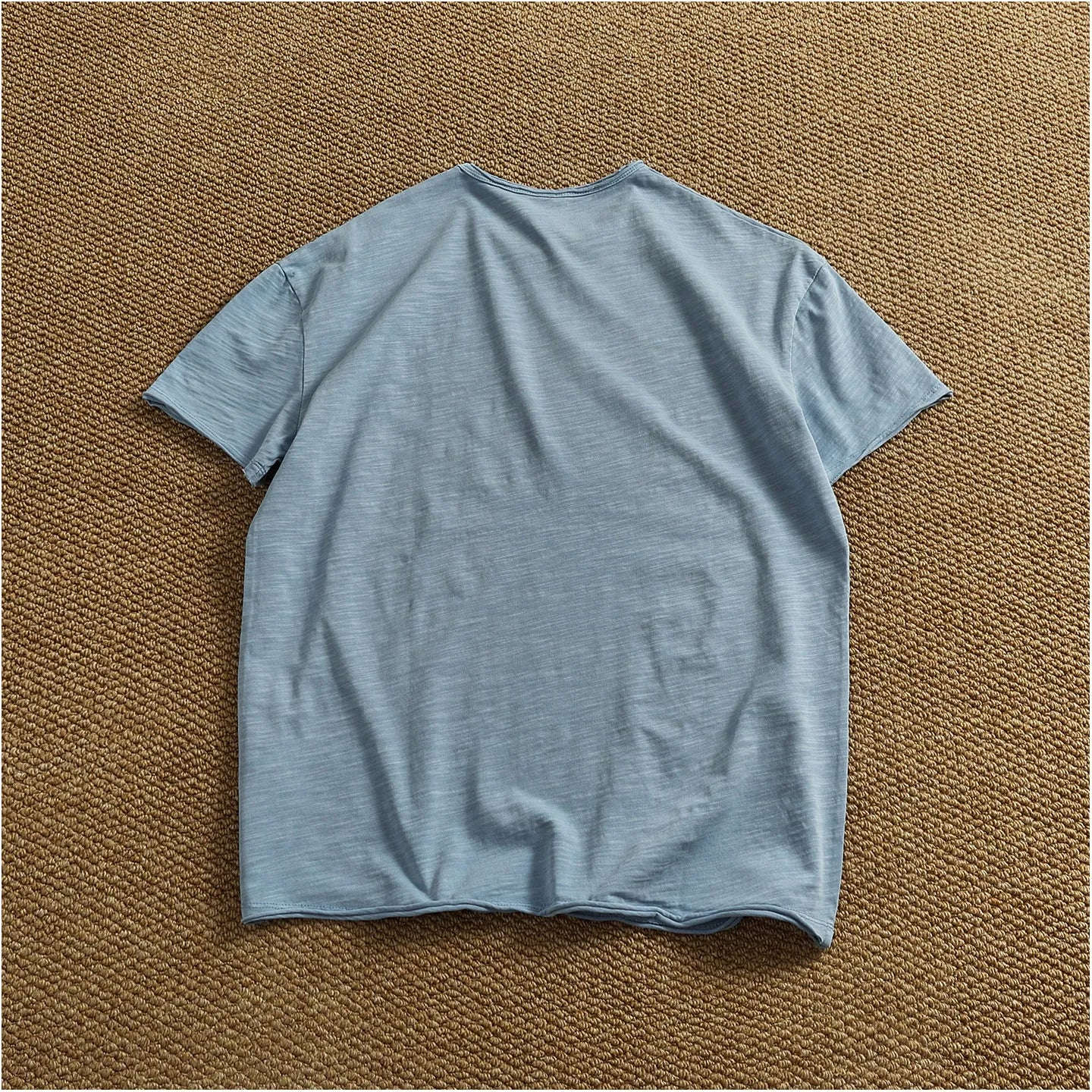 Iceupsnow Summer American Retro Breathable Cotton Slub T Shirt Men Neckline