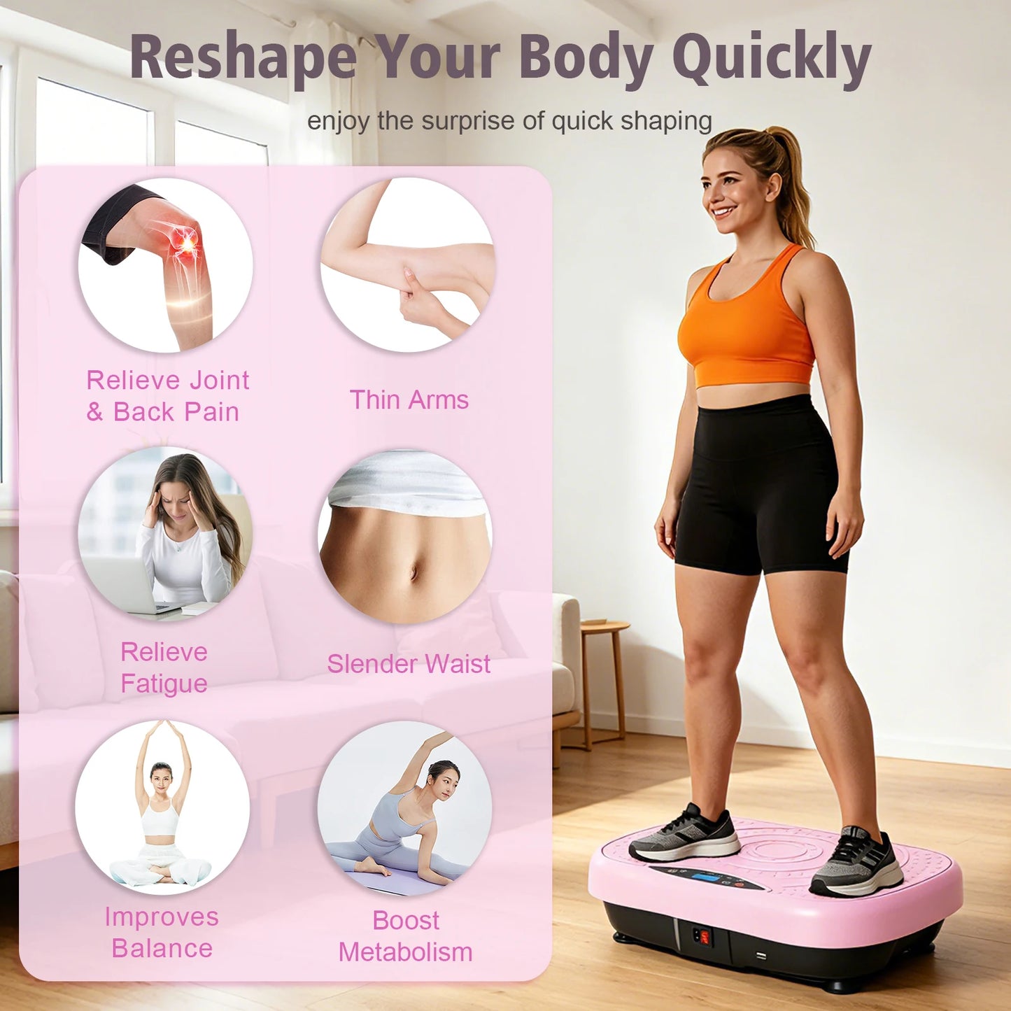Whole Body Vibration Plate Exercise Machine With Bluetooth Resistance Bands