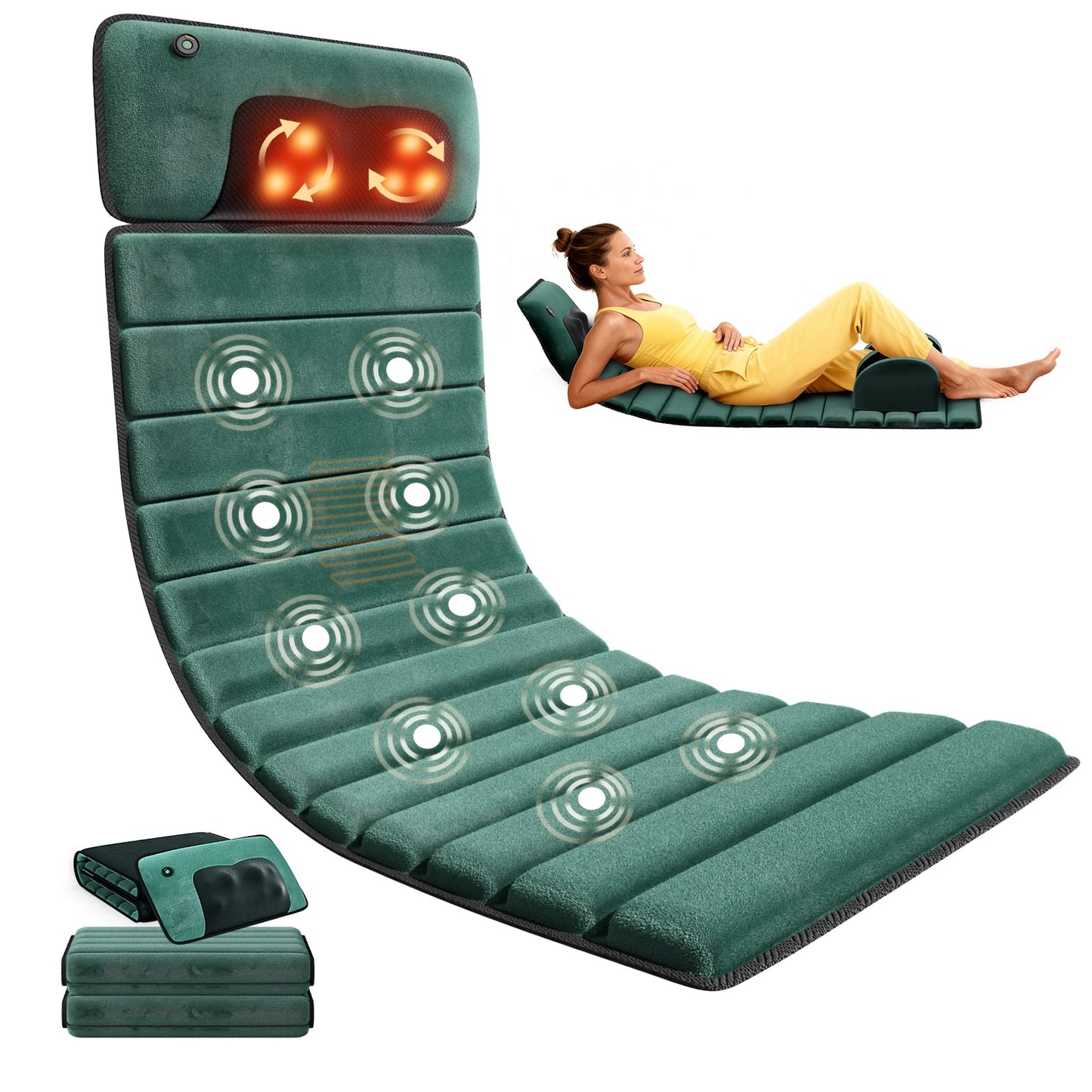 HIMOUTA Full Body Massage Mat With Heat 10 Vibrating Motors Detachable Pad