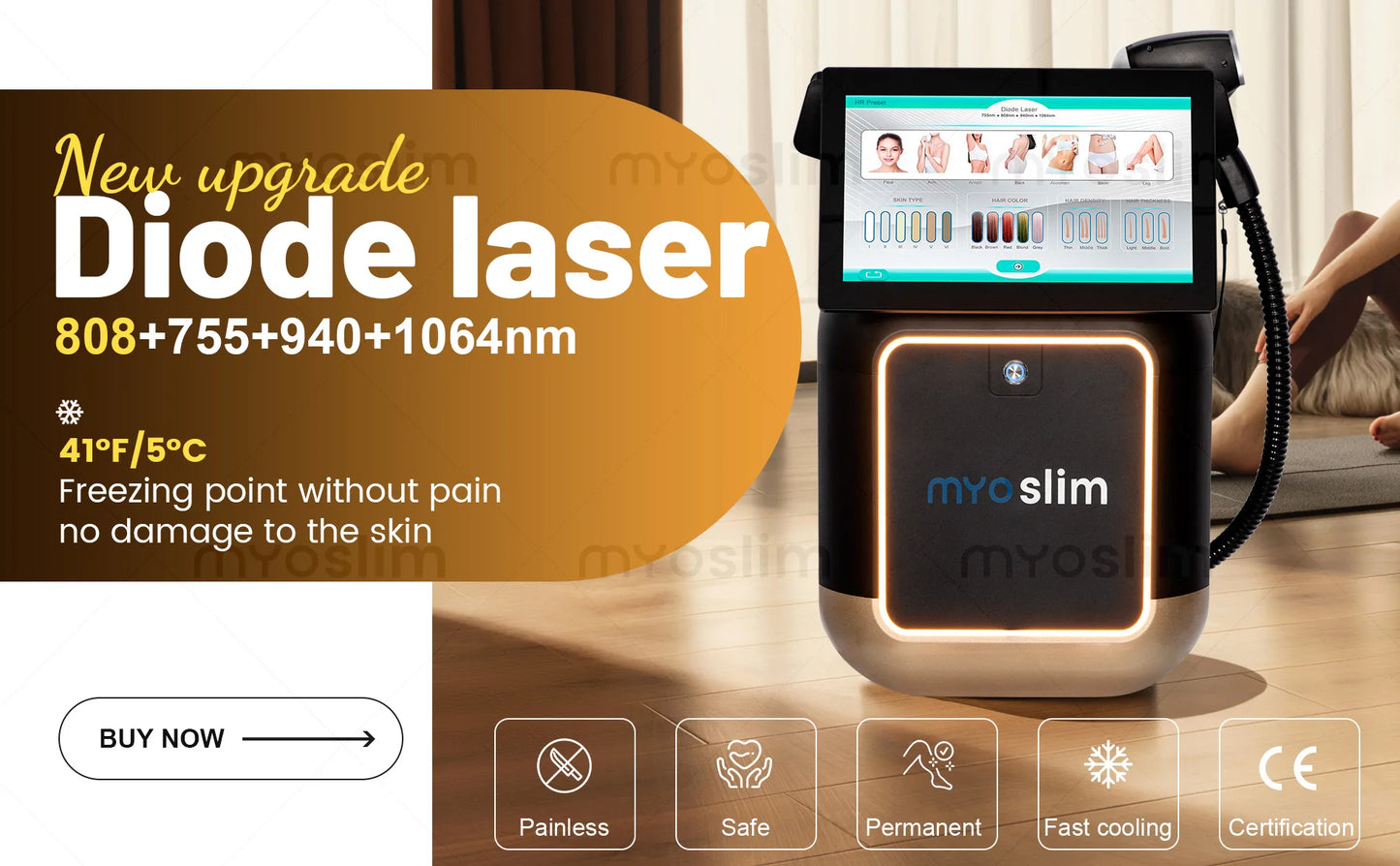 MYOSLIM Diode Laser Hair Removal Device Soprano 4 Wave 755 940 1064 808nm CE