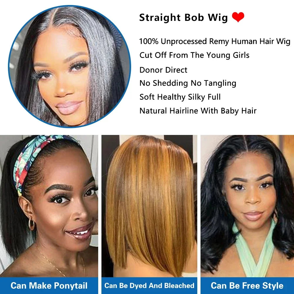 PICKU Glueless Bob Wig Remy Human Hair Ready To Wear