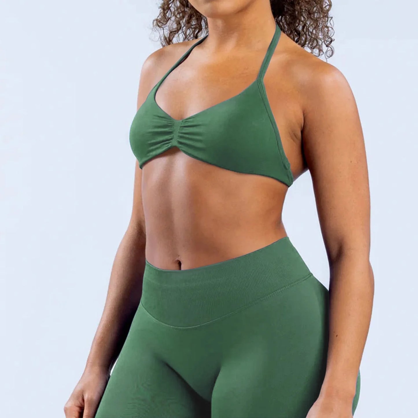 Cavendi Women Yoga Set Halter Top and Seamless Shorts