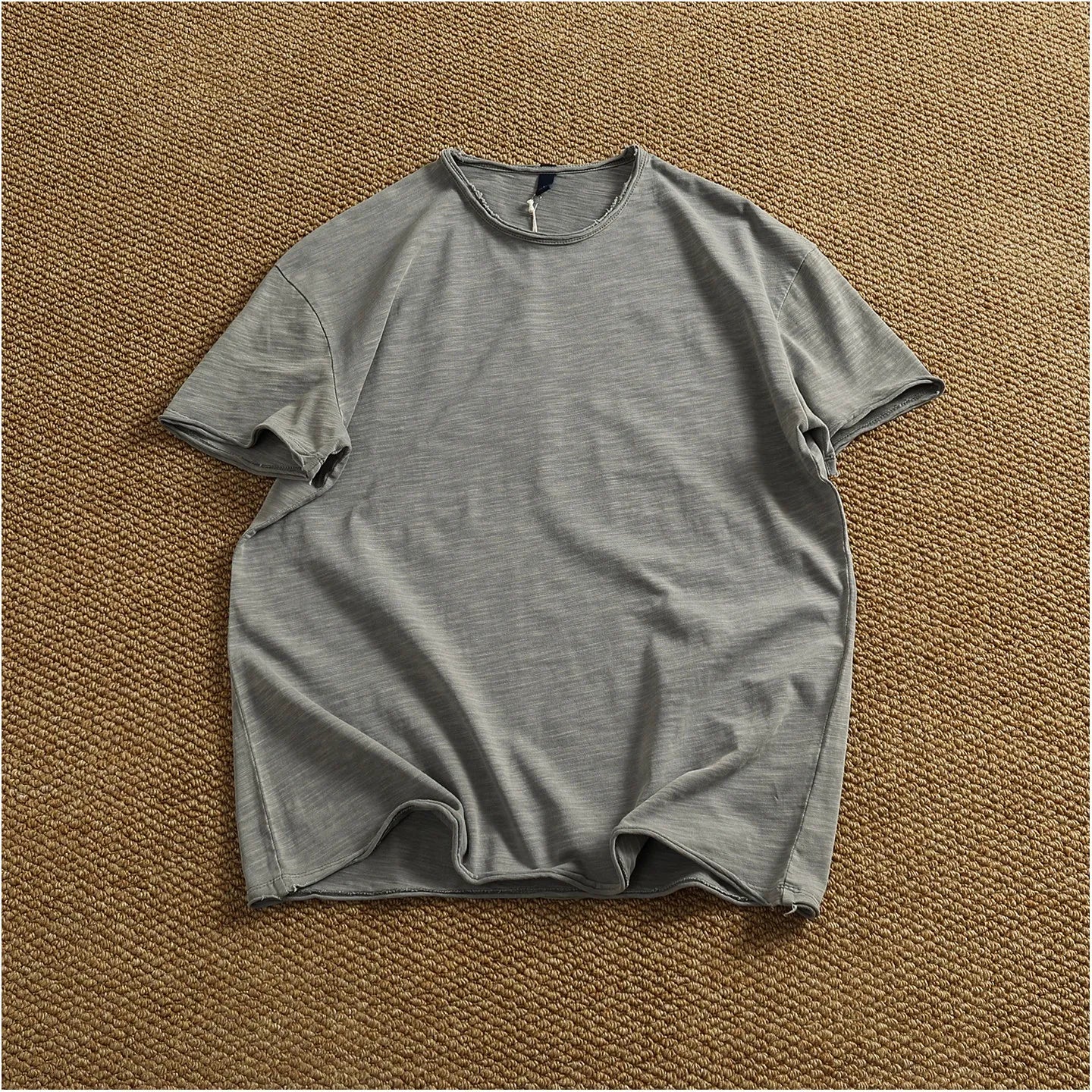 Iceupsnow Summer American Retro Breathable Cotton Slub T Shirt Men Neckline