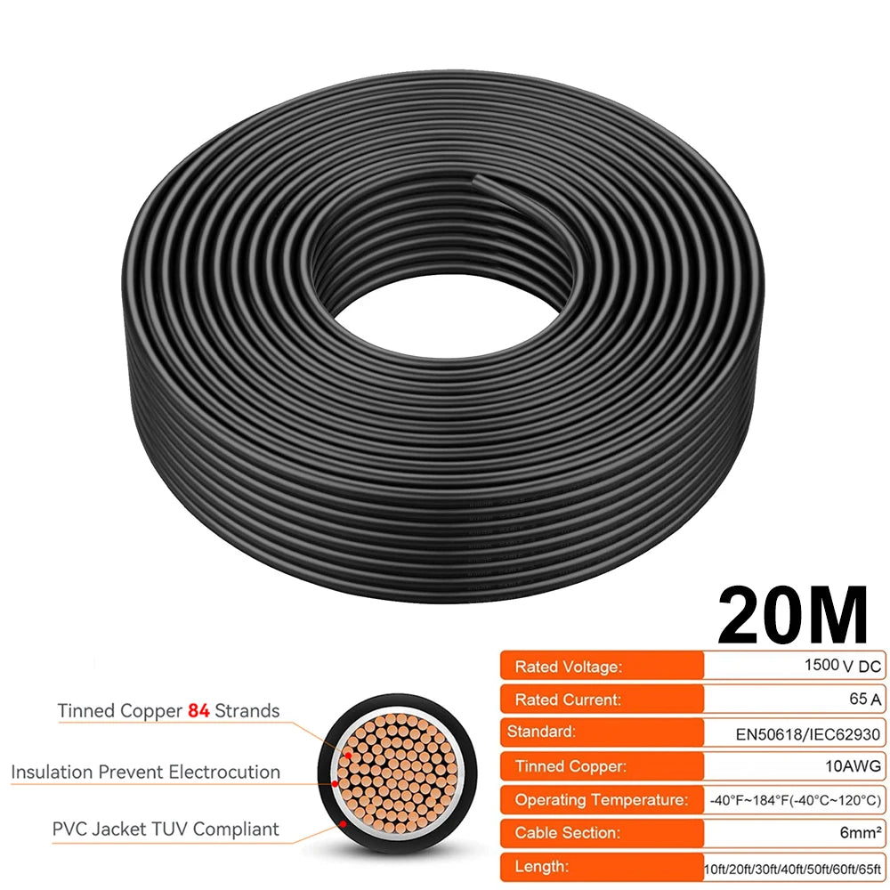 PowMr 10 AWG PV Solar Power Cable TUV Listed Outdoor Photovoltaic Cable With 84 Strand Tinned Copper XLPE LSZH Jacket