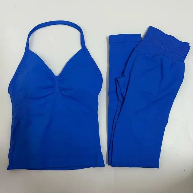 Women Halter Neck Yoga Set 2 Piece High Waist Leggings Crop Top