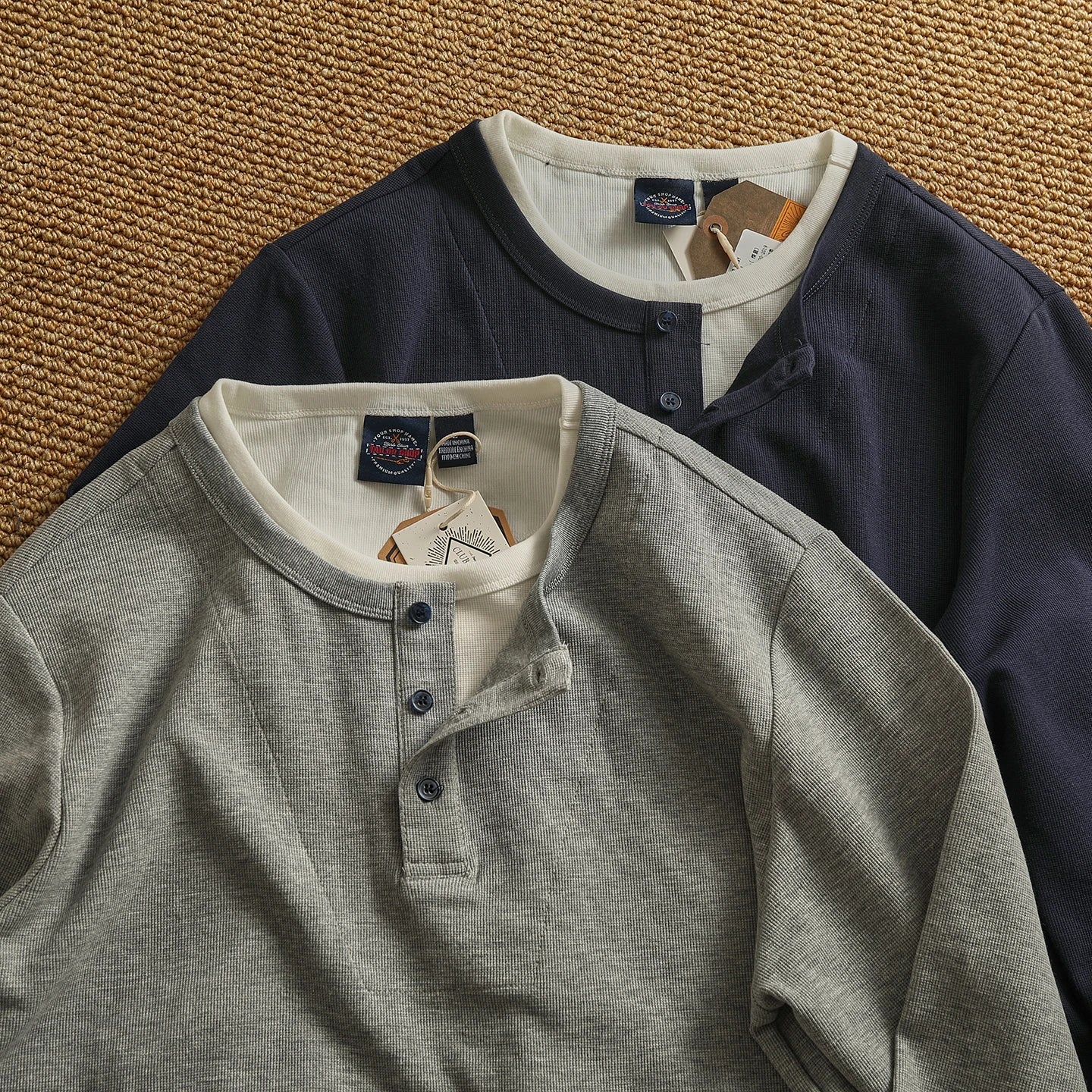 Iceupsnow Men's Retro Autumn Heavyweight Long Sleeve Henley Collar T Shirt