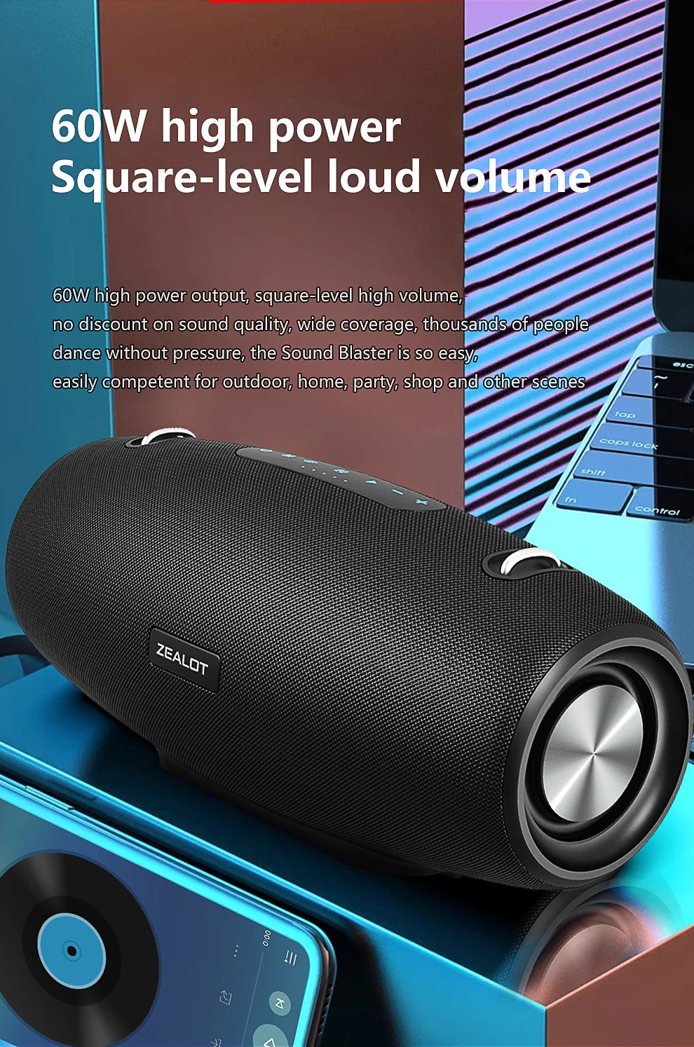 Zealot S67 Wireless Speaker Outdoor Waterproof Portable With Shoulder Strap