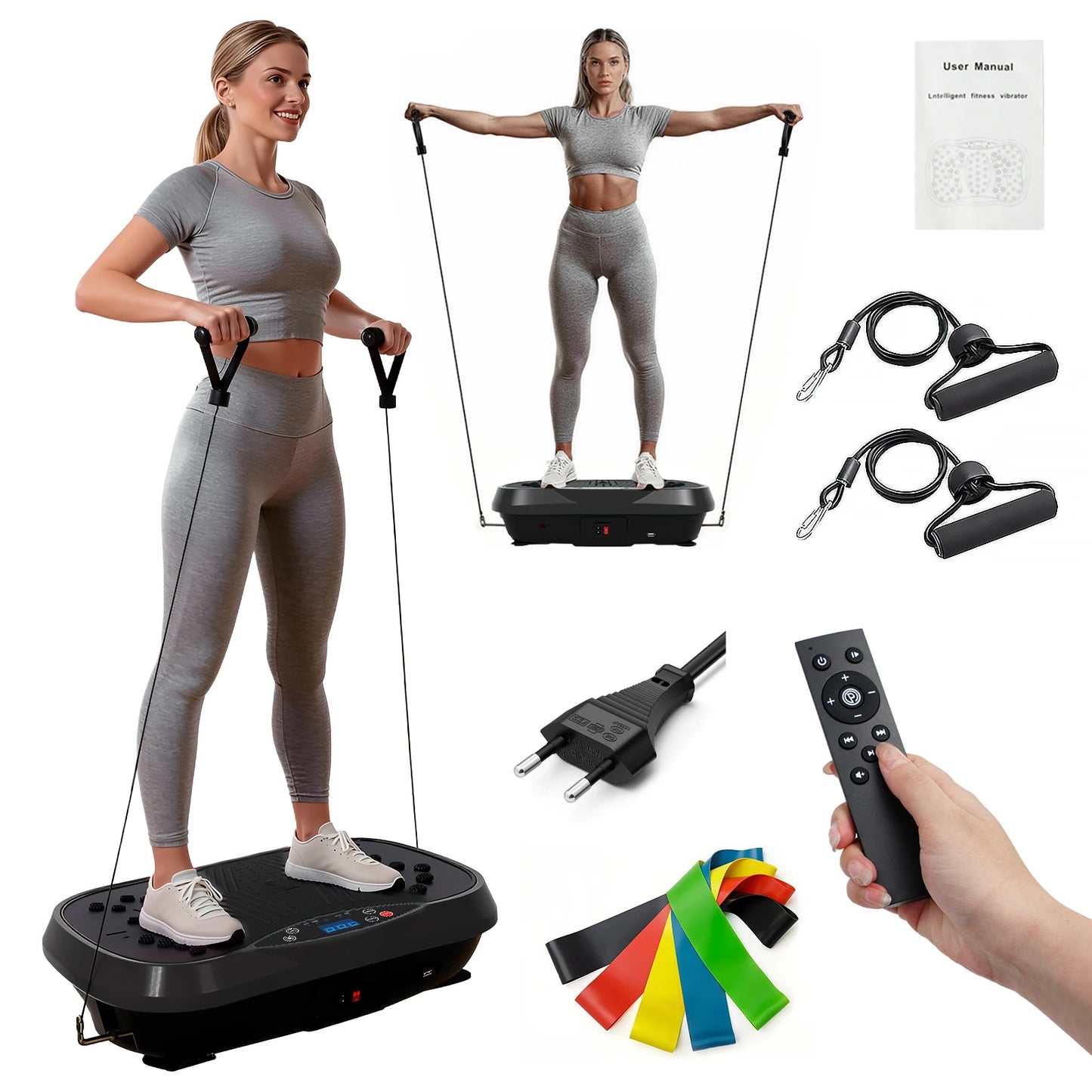 Portable Vibration Plate Exercise Machine With Bluetooth Resistance Bands