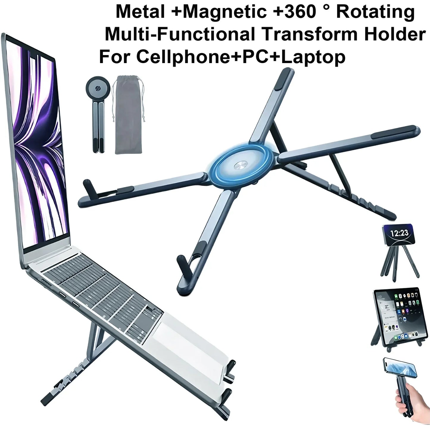 Portable Magnetic Phone Holder Selfie Stick 3-In-1 Foldable Tripod