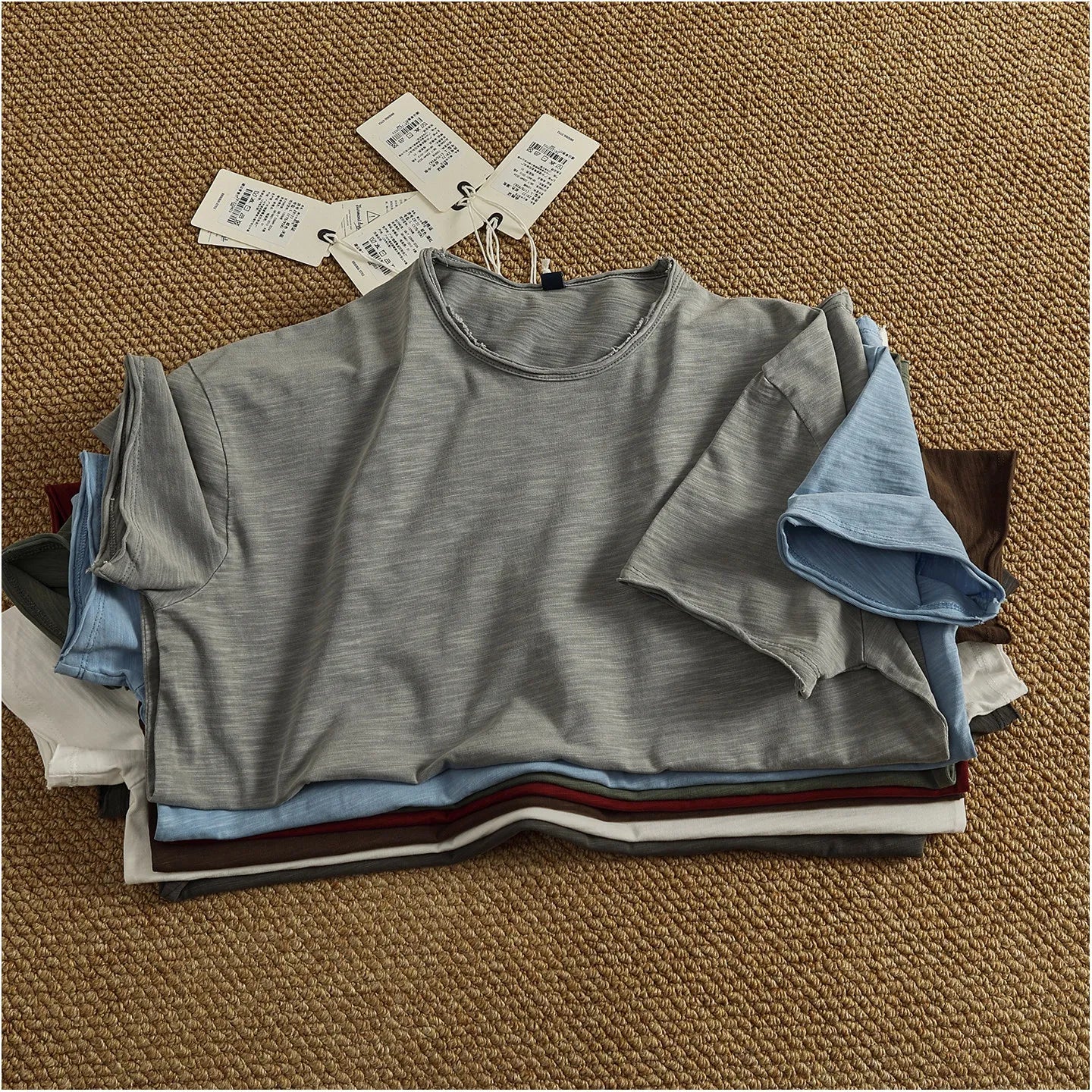 Iceupsnow Summer American Retro Breathable Cotton Slub T Shirt Men Neckline