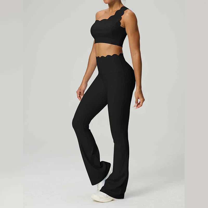 GFFUD Women Yoga Set 2 Piece High Waist Leggings Gym Tops Tummy Control