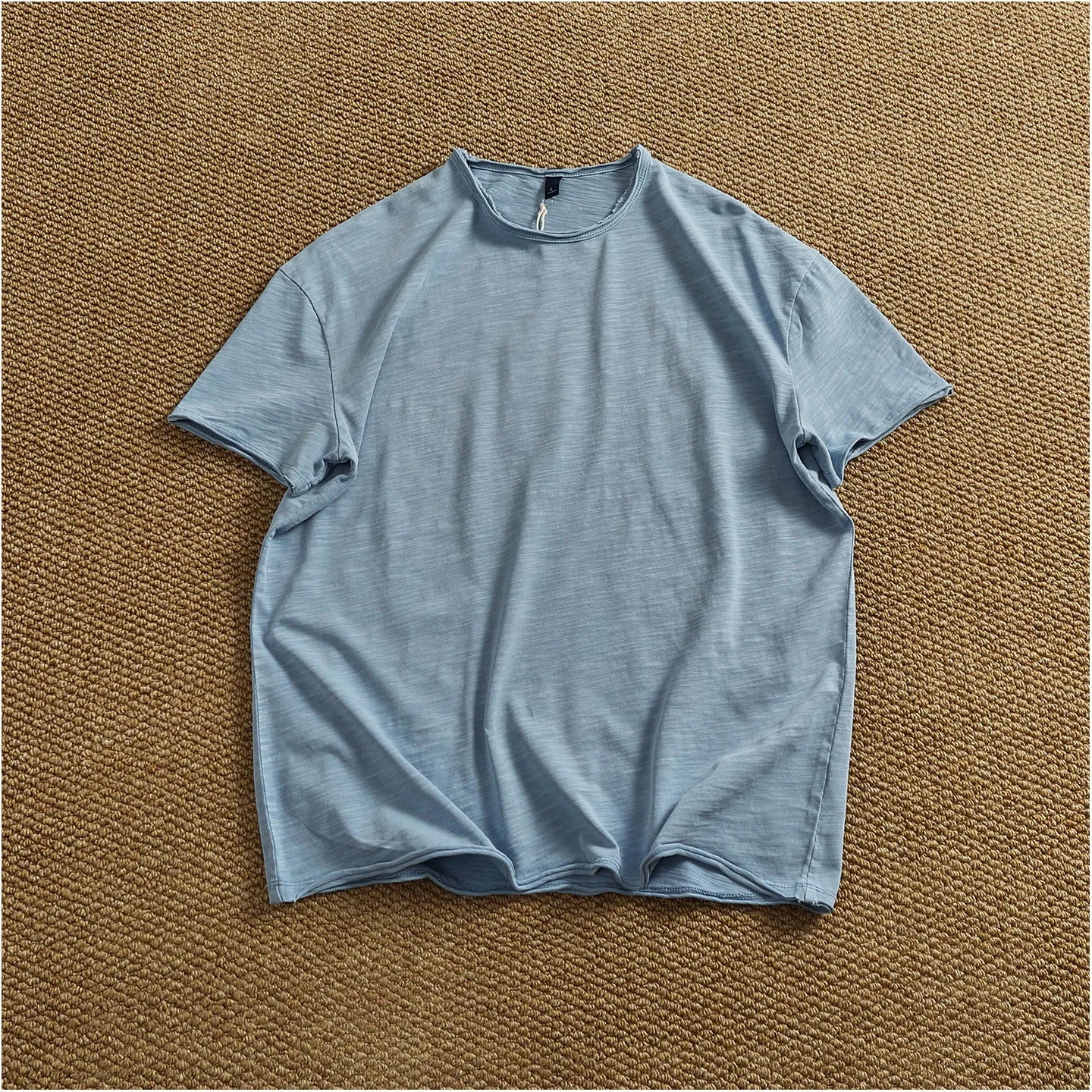 Iceupsnow Summer American Retro Breathable Cotton Slub T Shirt Men Neckline