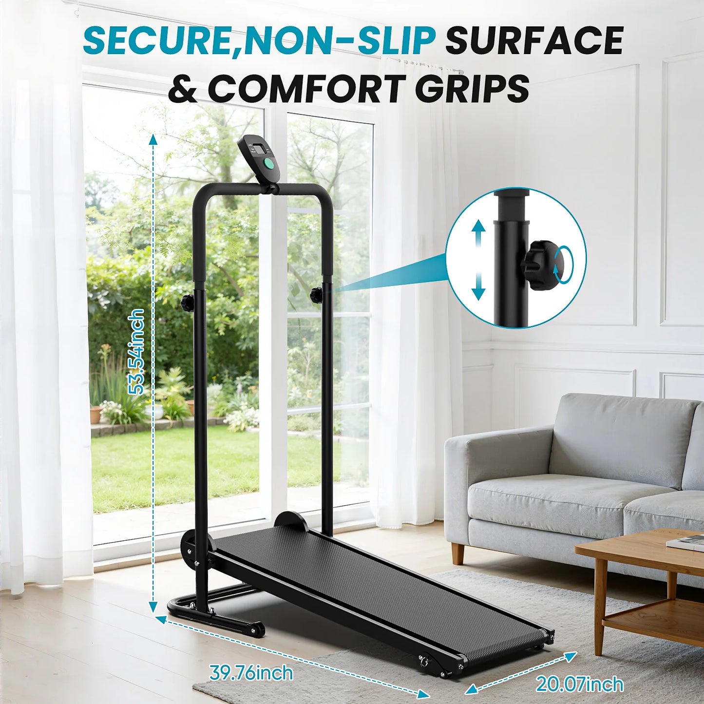 AKLUER Non Motorized Foldable Treadmill With Dual Flywheels LCD Monitor