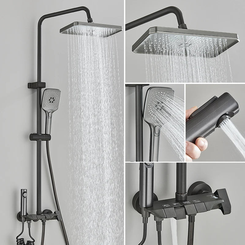 MYQualife Brass Shower System With Hot Cold Water Control Rainfall Waterfall Shower Head And Single Handle Ceramic Valve