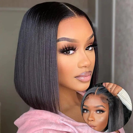 QThair Glueless Lace Front Brazilian Human Hair Straight Wig