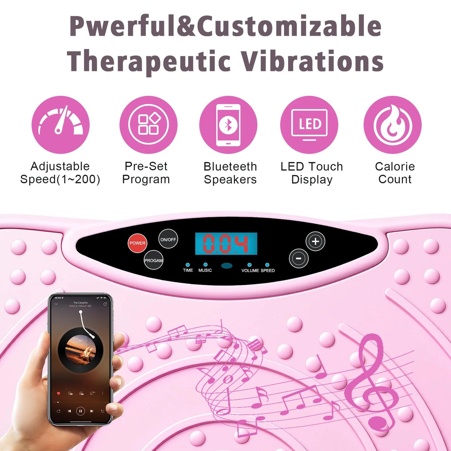 Whole Body Vibration Plate Exercise Machine With Bluetooth Resistance Bands