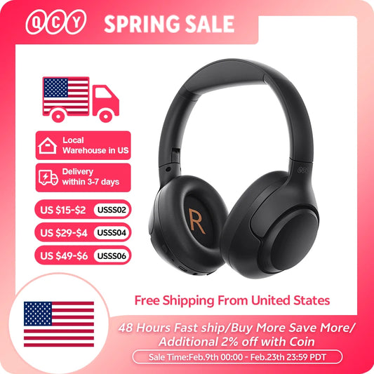 QCY H3 ANC Wireless Headphones With Hybrid Noise Cancellation And Transparency Mode 40mm Drivers Hi Res Sound