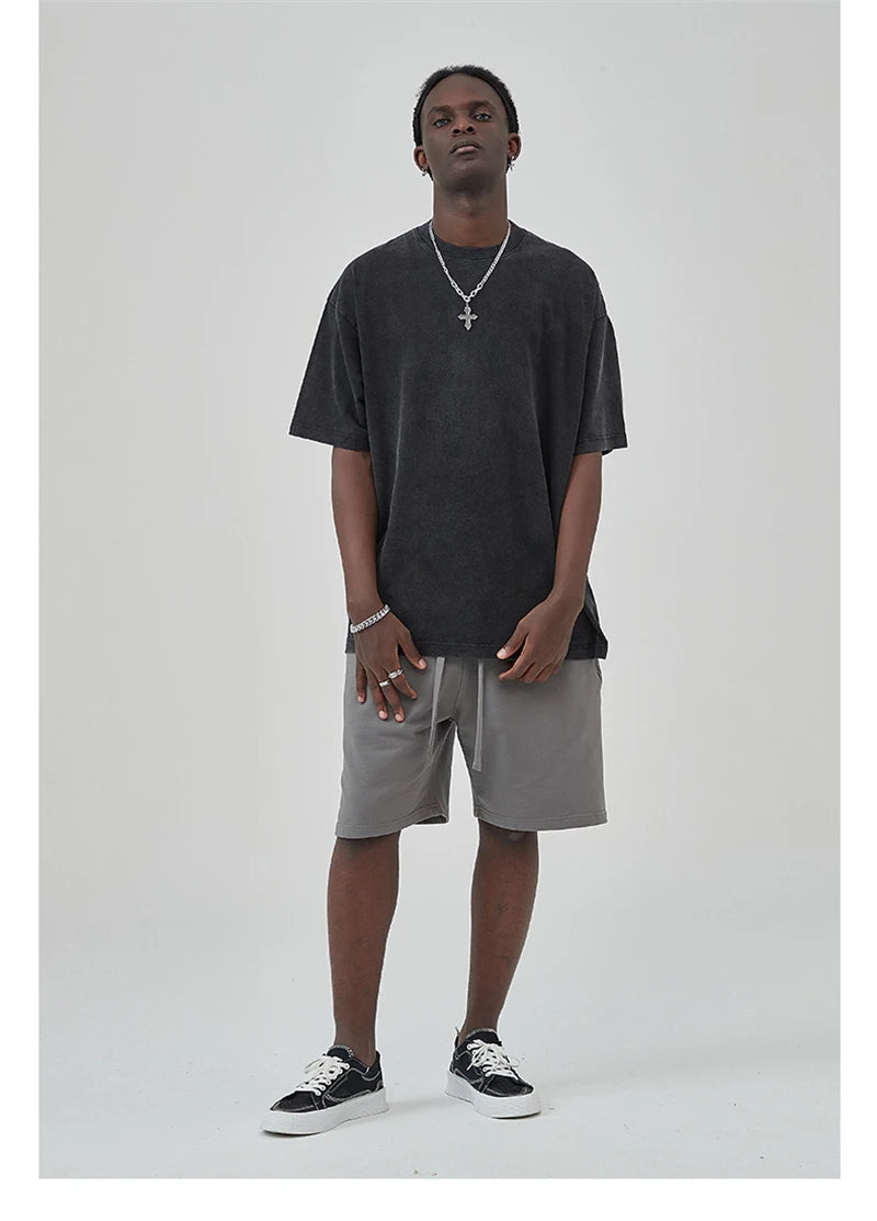 ZODF Basic Solid Washed Cotton Tee For Men Unisex Streetwear