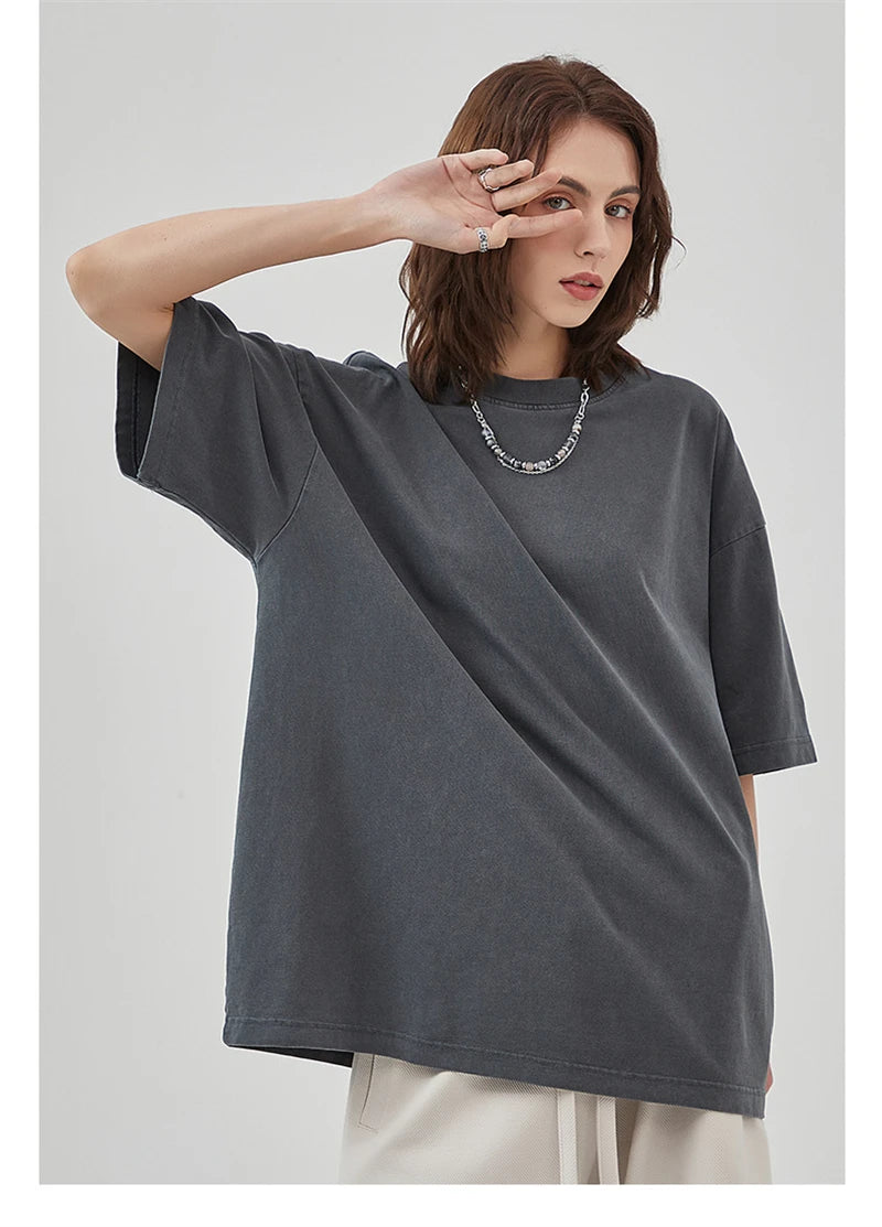 ZODF Basic Solid Washed Cotton Tee For Men Unisex Streetwear