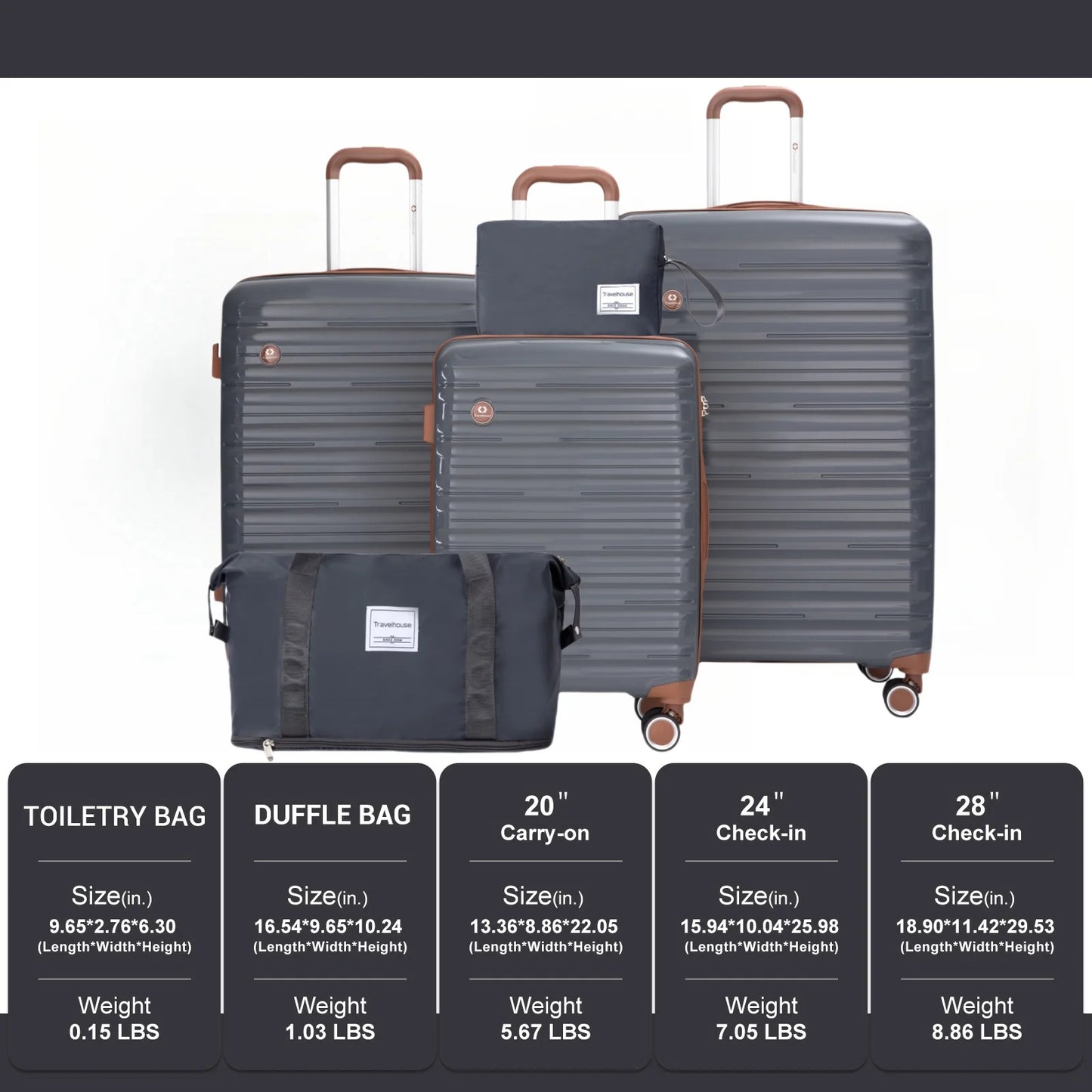 TravelhouseCN 5 Piece Luggage Set With Spinner Wheels TSA Lock
